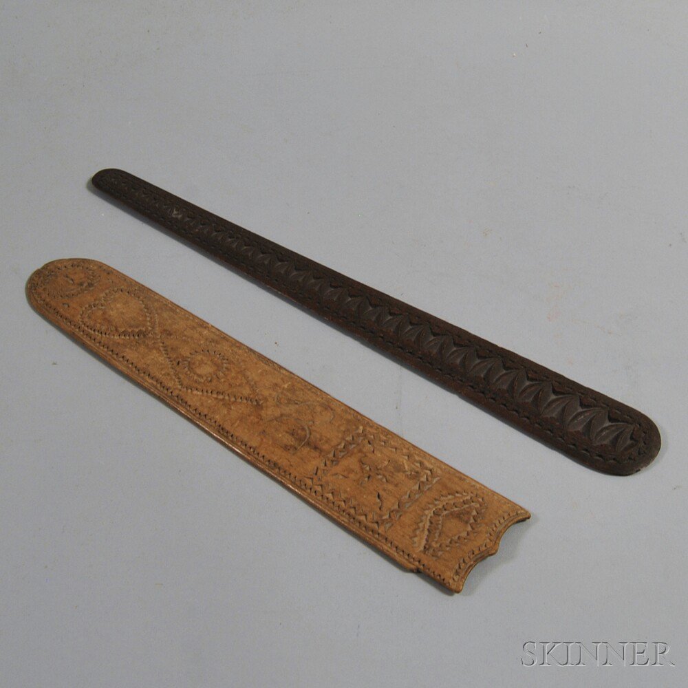 Appraisal: Two Carved Wooden Busks possibly America th century the first