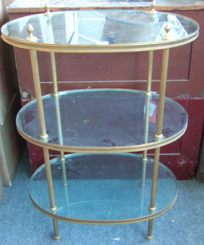 Appraisal: A th century brass and glass three tier etagere of