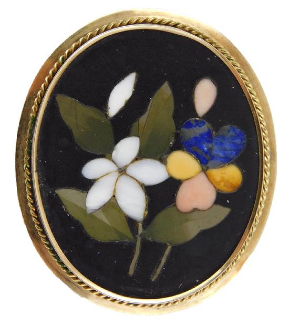 Appraisal: JEWELRY K Floral Pietra Dura Pin oval frame with rope