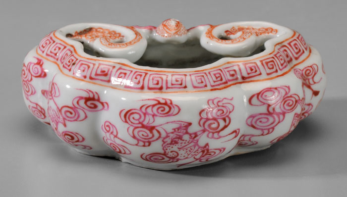 Appraisal: Pink-Enameled Porcelain Brush Washer Chinese early th century lingzhi fungus