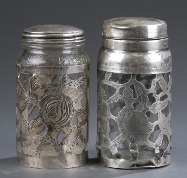 Appraisal: Floral sterling overlay with lid One marked Nestle jar other