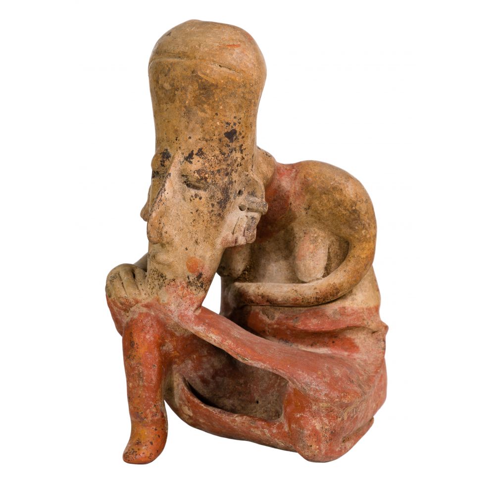 Appraisal: PRE-COLUMBIAN JALISCO POTTERY FIGURINESeated female form with remnants of pigment