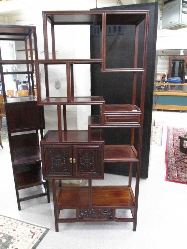 Appraisal: CHINESE ROSEWOOD ETAGERE having eight levels of open shelves a