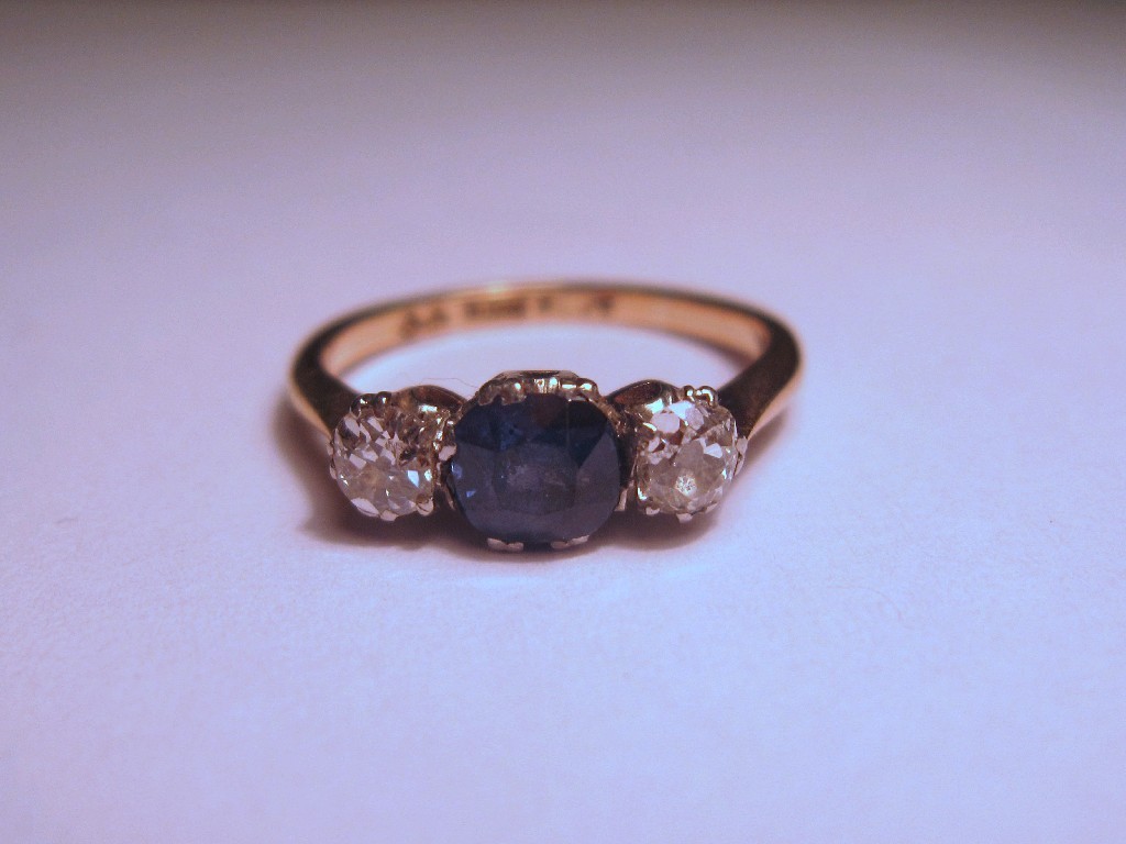 Appraisal: Eighteen carat gold sapphire and diamond three stone ring circa