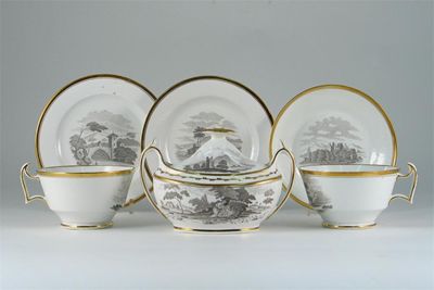 Appraisal: Three large Spode trios each piece black printed with landscape