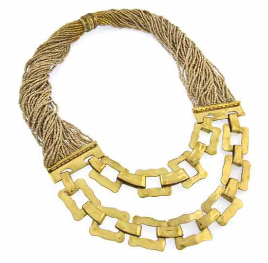 Appraisal: A Luisa Conti Gold Bead and Chain Necklace double row