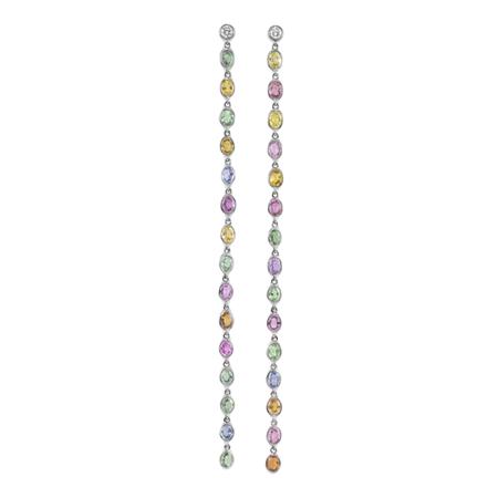 Appraisal: Pair of Diamond and Multi-Colored Sapphire Pendant-Earrings Estimate -