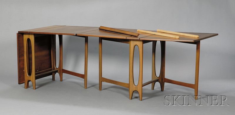 Appraisal: Mid-Century Folding Dining Table Walnut Rectangular top comprised of two