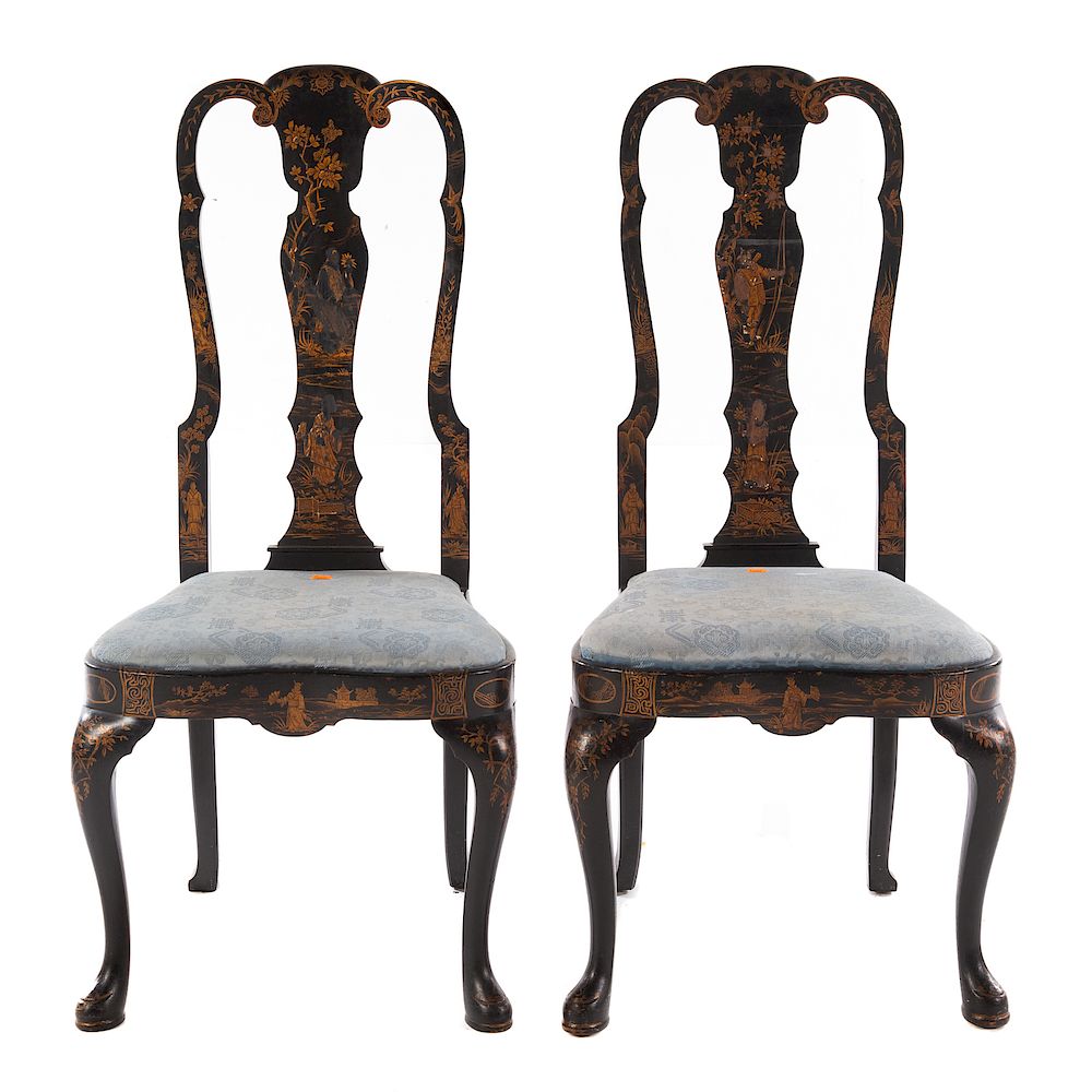 Appraisal: Pair of Japanned Queen Anne Style Side Chairs Yoke form