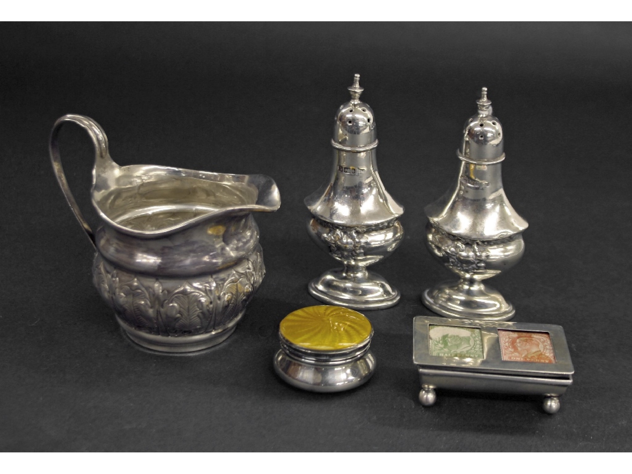 Appraisal: Mixed lot of bijouterie silver to include guilloche enamel lidded