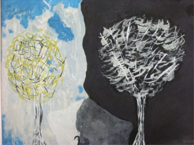 Appraisal: Mary Ann Mixed media paper of two trees Signed lower