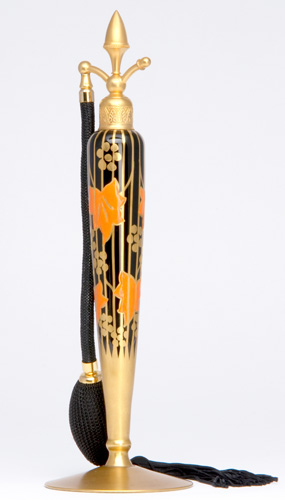 Appraisal: DEVILBISS Perfume atomizer in glass with black and orange decoration