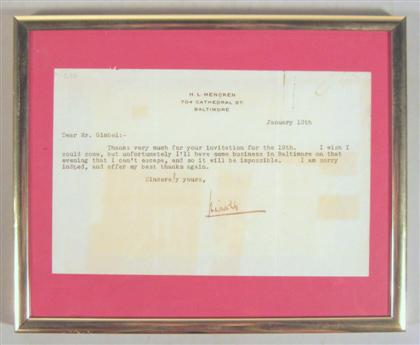 Appraisal: pieceTyped Letter Signed Mechen H L Baltimore Jan p vo