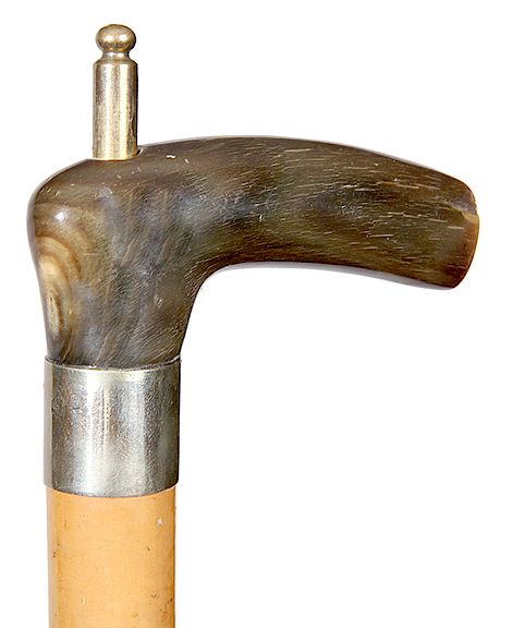 Appraisal: Thieves Cane- Ca - Large horn handle with a brass