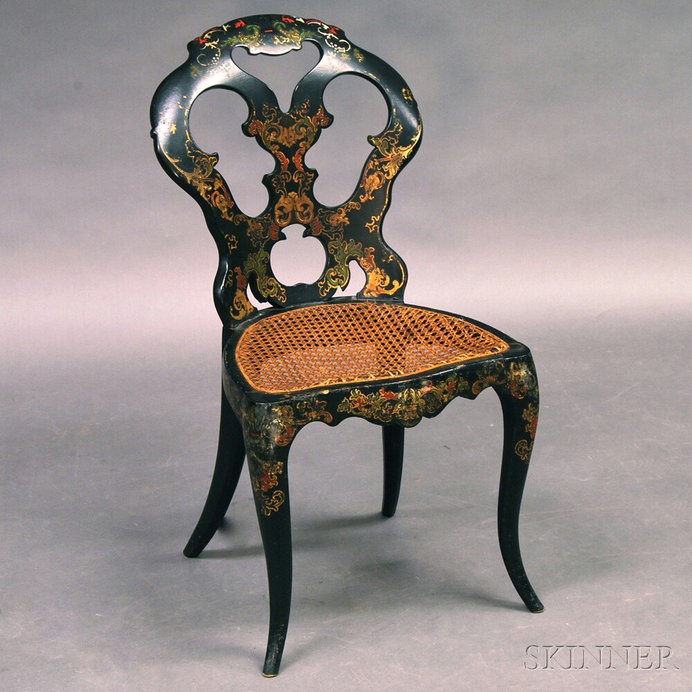 Appraisal: Victorian Black-painted and Stenciled Papier-mache Side Chair late th century