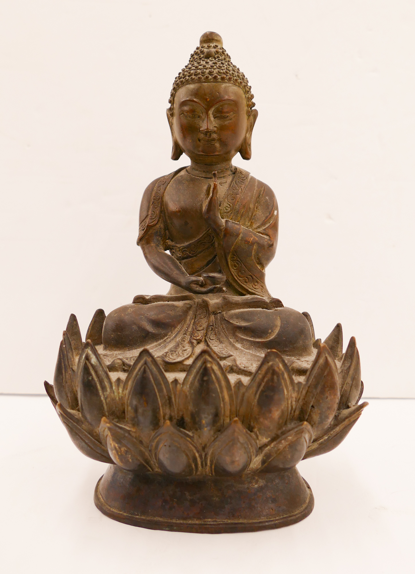 Appraisal: Chinese Bronze Seated Buddha on Lotus Throne- ''