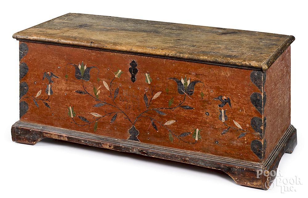 Appraisal: Pennsylvania painted pine dower chest Pennsylvania painted pine dower chest