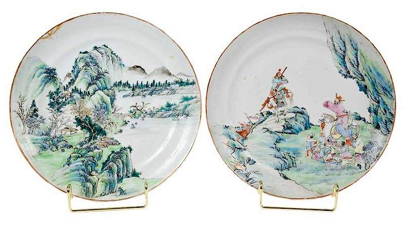 Appraisal: Pair Chinese Export Porcelain Plates Qing dynasty pair of hand