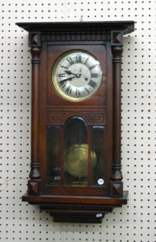 Appraisal: American wall clock beveled glass inserts in one-piece door half-column