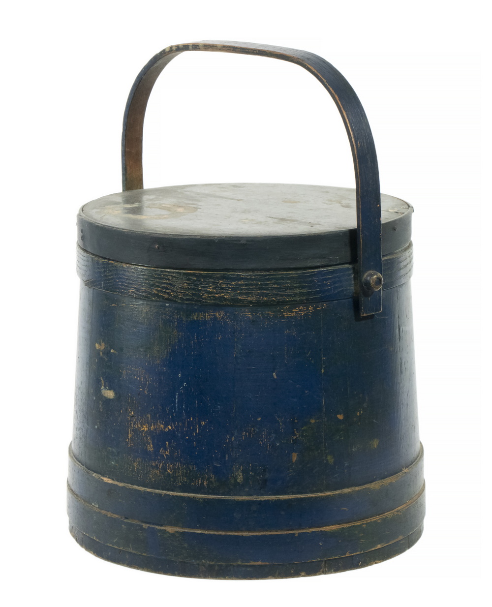 Appraisal: TH C BLUE PAINTED WOODEN FIRKIN Early Lidded Bucket copper