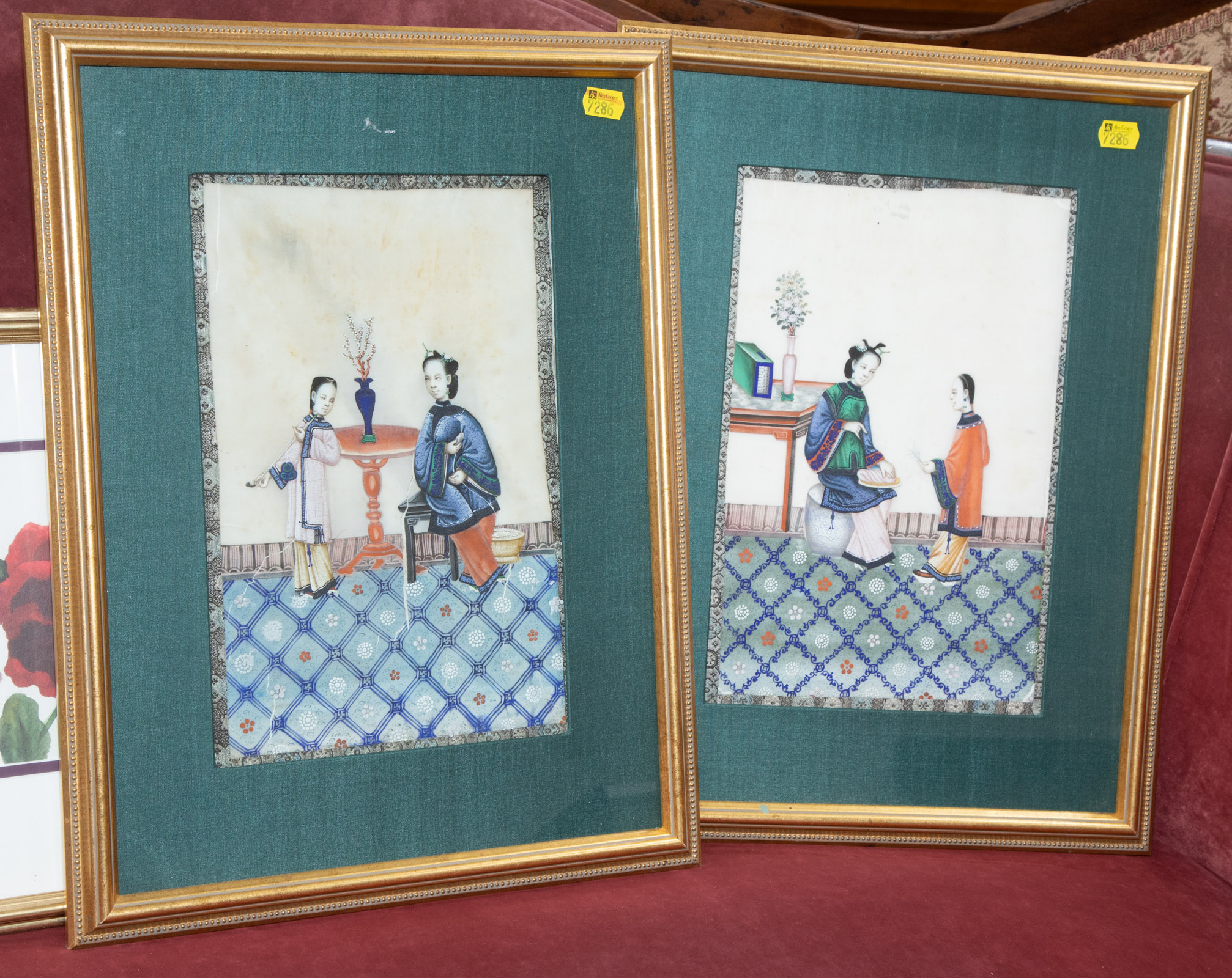 Appraisal: A PAIR OF CHINESE EXPORT PITH PAINTINGS Mid- th century