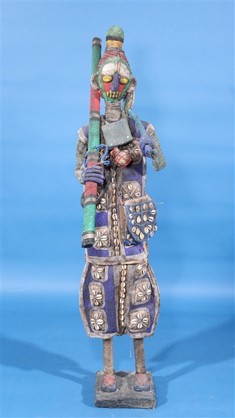 Appraisal: Intricate hand beaded African figure with cowrie shell designed clothing