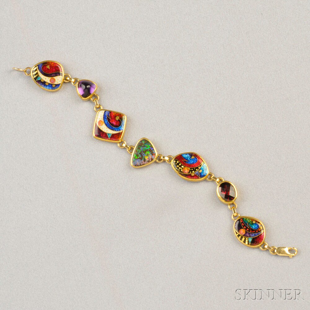 Appraisal: kt and kt Gold Cloisonne Enamel and Gem-set Bracelet composed