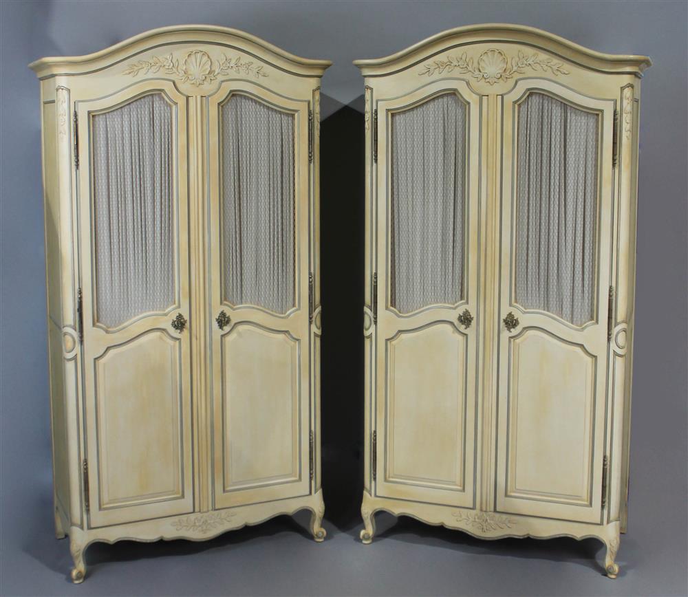 Appraisal: PAIR OF KINDEL PROVINCIAL LOUIS XV PAINTED ARMOIRES having an