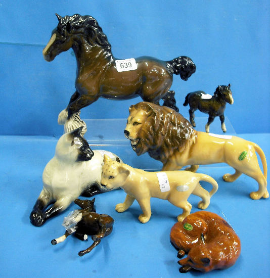 Appraisal: Beswick Cantering Shire Foal Shetland Foal Lion Lion Cub Siamese