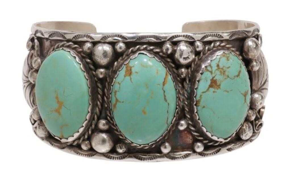 Appraisal: Native American sterling silver cuff bracelet signed L possibly Larry