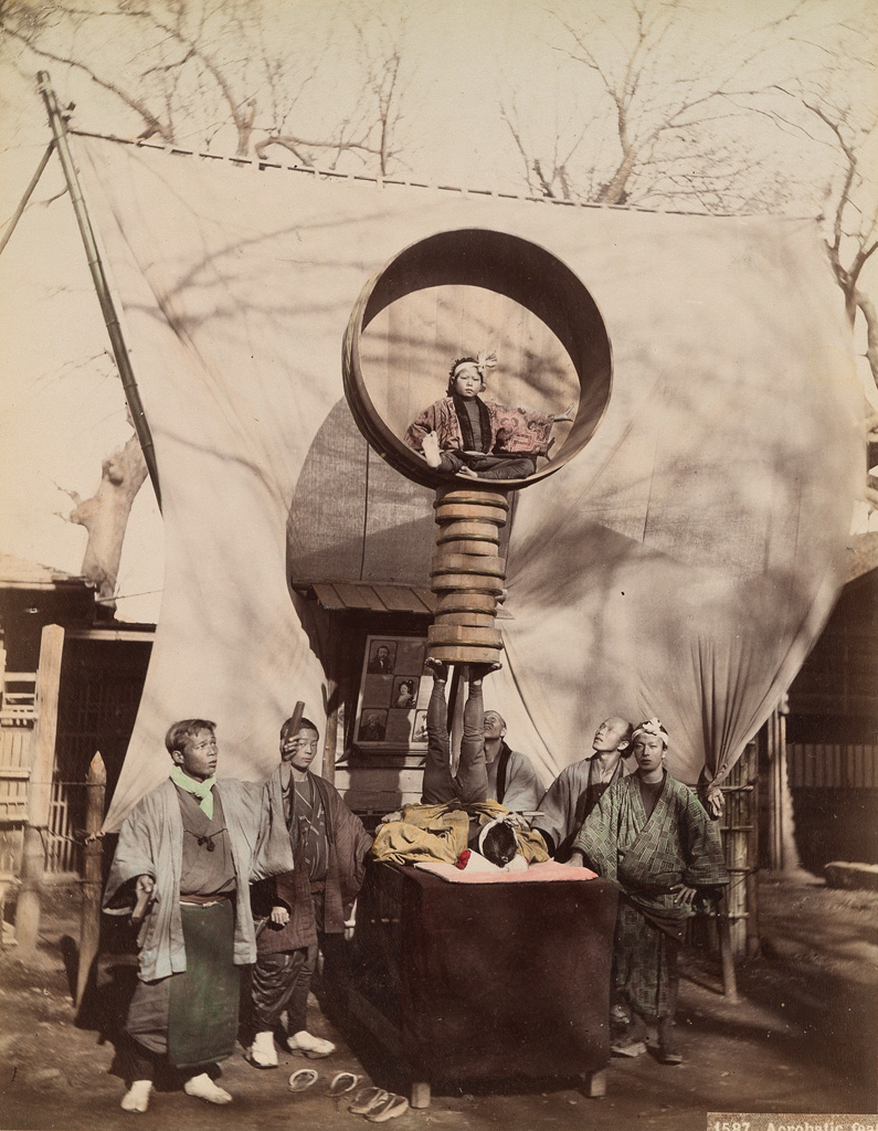 Appraisal: JAPAN Acrobatic performance Kioto sic with photographer's display Hand-tinted albumen