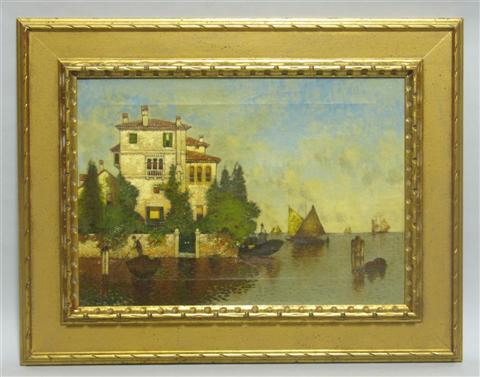 Appraisal: GEORGE WITFIELD DREW AMERICAN - LAKESIDE VILLA Oil on canvas