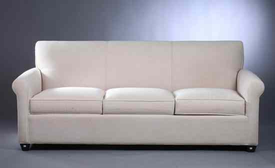 Appraisal: CONTEMPORARY UPHOLSTERED THREE CUSHION SOFA Pottery Barn model SKU -