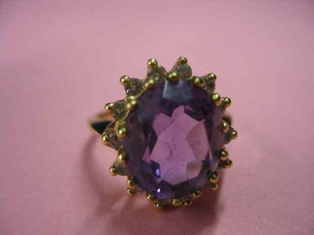 Appraisal: Amethyst Diamond Ring five carat gem surrounded by diamonds totaling