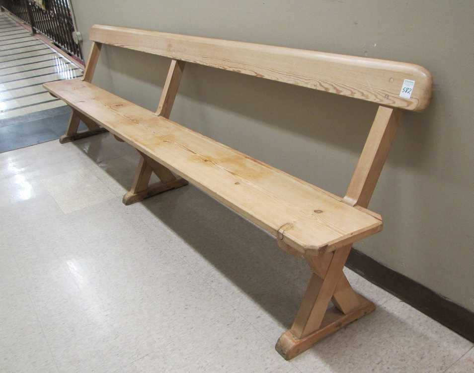 Appraisal: AN EXTRA LONG PINE BENCH English th century park bench