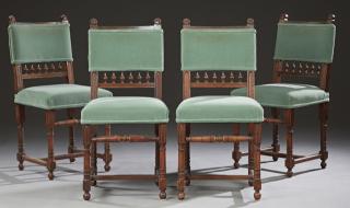 Appraisal: Set of Four Henri II Carved Walnut Dining Chairs th