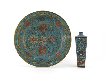 Appraisal: A Chinese cloisonn circular dish decorated with lotus flower heads