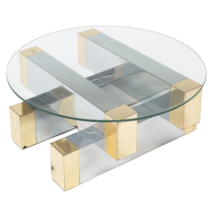 Appraisal: Paul Evans coffee table attribution chrome and brass patchwork over