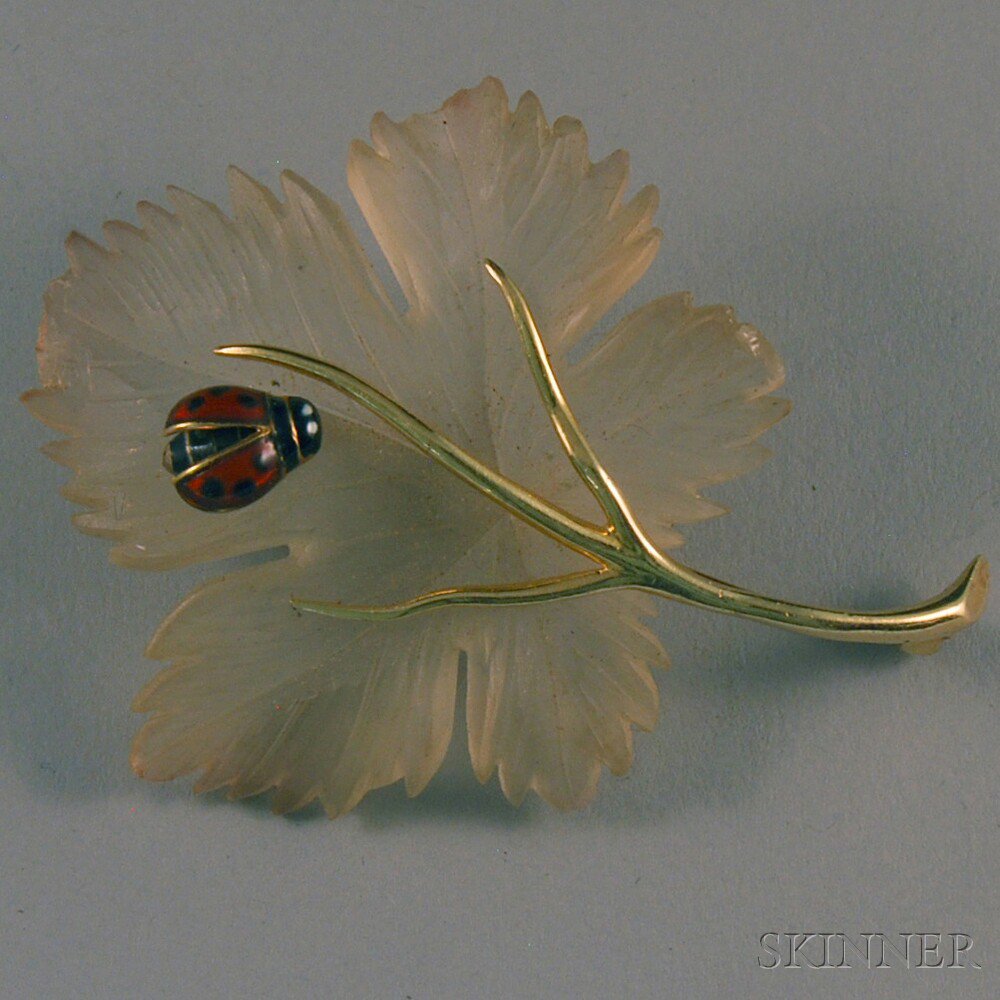 Appraisal: Rock Crystal and Enamel Brooch depicting a veined rock crystal