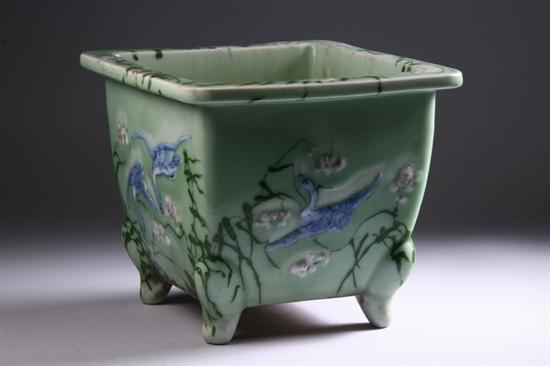 Appraisal: CHINESE PORCELAIN CACHE POT Square-form with bird and flower decoration