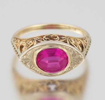 Appraisal: A Ladies' Art Deco Gold and Synthetic Sapphire Ring k