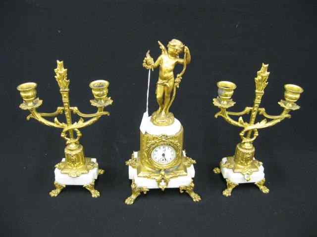 Appraisal: Jennings Brothers Figural Bronzed MarbleClock Set cherub decor French style