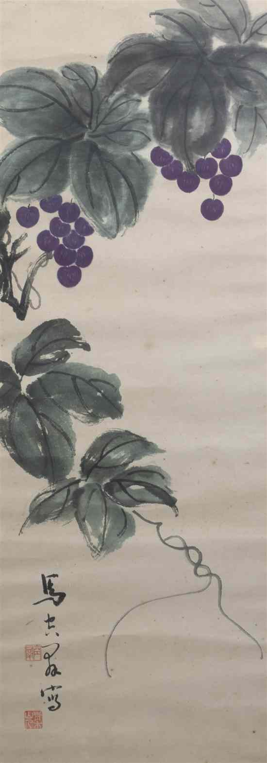 Appraisal: Two Chinese Paintings on Paper the first depicting a grapevine