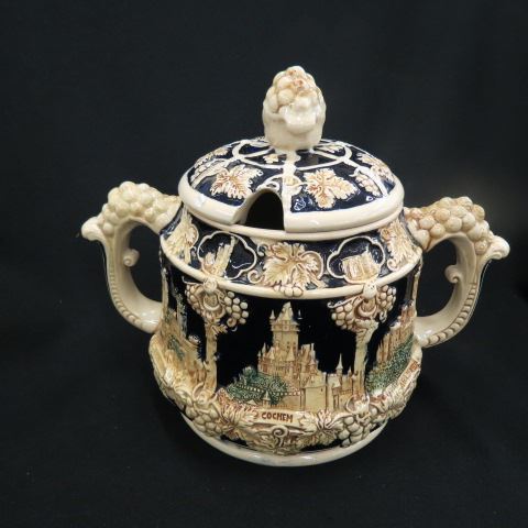 Appraisal: German Pottery Tureen or Covered Punch Bowl city scenes plus