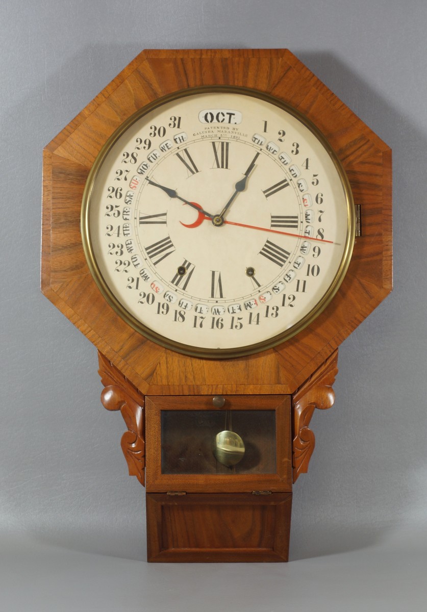 Appraisal: Replica Galusha Maranville Hanging Schoolhouse Calendar Clock marked Pat'd by