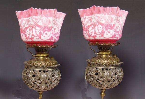 Appraisal: PAIR OF ''THE TINY MILLER'' BRACKET LAMPS WITH CAMEO GLASS