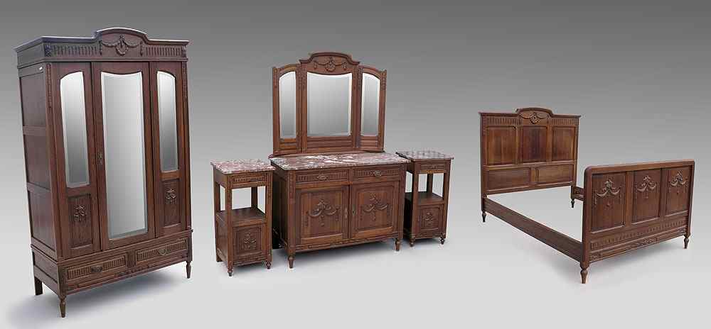 Appraisal: EARLY s ENGLISH OAK BEDROOM SET To include ARMOIRE Full