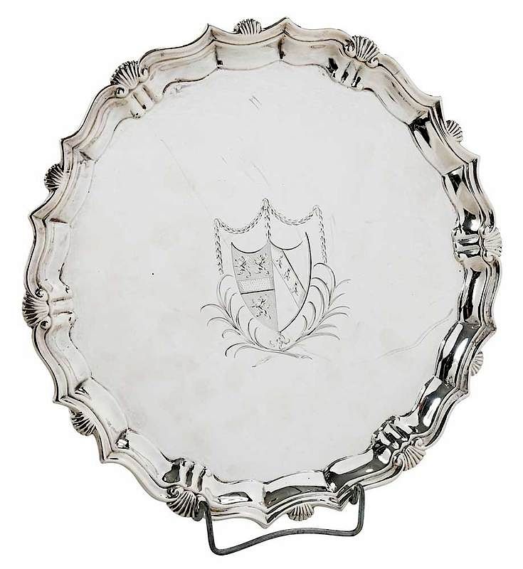 Appraisal: George II English Silver Salver London scroll and shell border