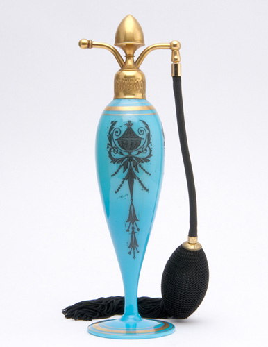 Appraisal: DEVILBISS Perfume atomizer in Cambridge Azurite glass with etched design