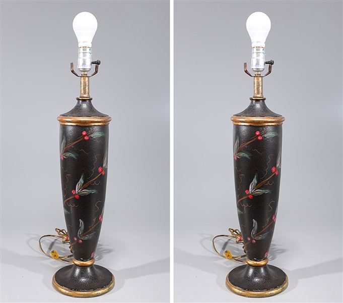 Appraisal: Pair of gilt wood lamps with painted foliate and berry